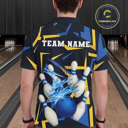 Personalized Blue And Yellow camo lightning thunder Bowling Shirts For Men Custom Bowling Team jersey NQS10305