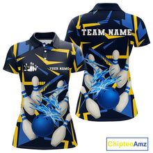 Load image into Gallery viewer, Personalized Blue &amp; Yellow camo lightning thunder Bowling Shirts For Women Custom Bowling Team jersey NQS10305