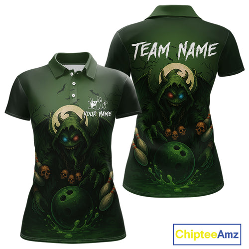 Personalized Green Reaper Skull Halloween Bowling Shirt For Women Custom Skull Bowling Team jersey NQS10311