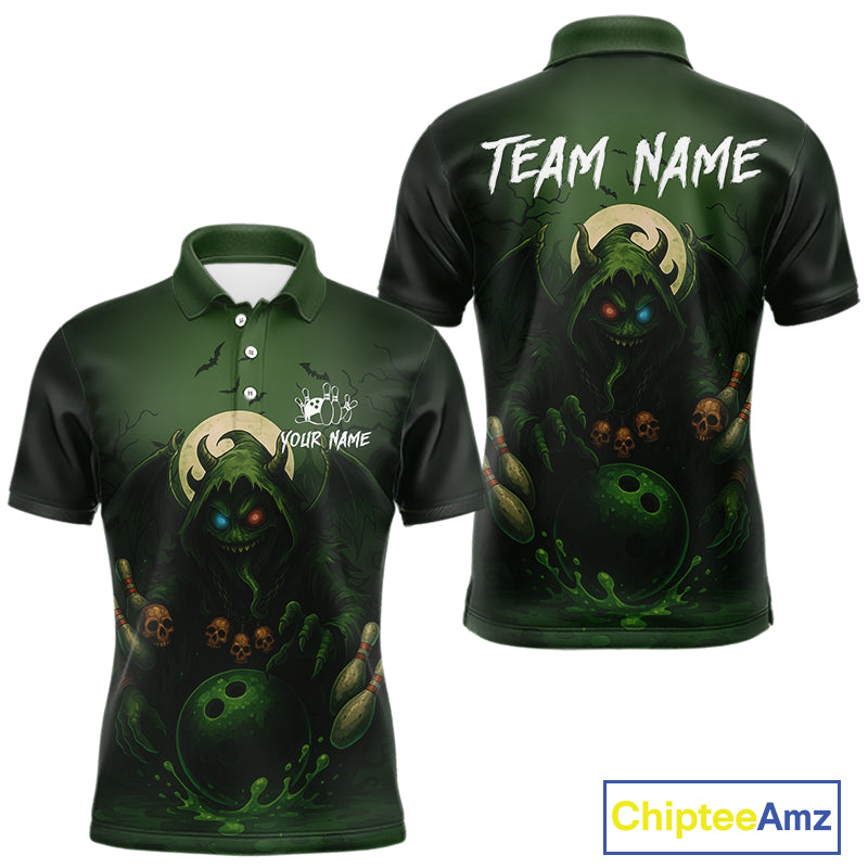 Personalized Green Reaper Skull Halloween Bowling Shirts For Men Custom Halloween Bowling Team jersey NQS10311