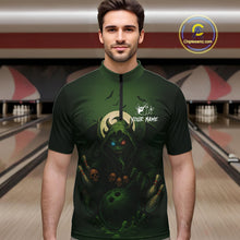 Load image into Gallery viewer, Personalized Green Reaper Skull Halloween Bowling Shirts For Men Custom Halloween Bowling Team jersey NQS10311