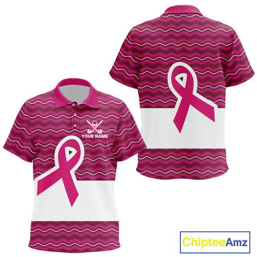 Pink ribbon Kid polo golf shirts Custom Breast cancer awareness team golf attire for Kid NQS10509