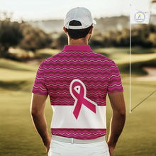 Load image into Gallery viewer, Pink ribbon Mens polo golf shirts Custom Breast cancer awareness team golf attire for men NQS10509
