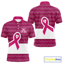 Load image into Gallery viewer, Pink ribbon Mens polo golf shirts Custom Breast cancer awareness team golf attire for men NQS10509