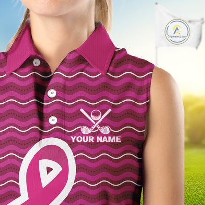 Pink ribbon Sleeveless polo golf shirts Custom Breast cancer awareness team golf attire for ladies NQS10509