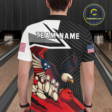 Load image into Gallery viewer, Black and Red American Flag Eagle Bowling Shirts for Men Custom patriotic Team Bowling League Jersey NQS10517