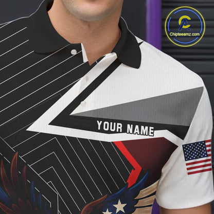 Black and Red American Flag Eagle Bowling Shirts for Men Custom patriotic Team Bowling League Jersey NQS10517