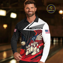 Load image into Gallery viewer, Black and Red American Flag Eagle Bowling Shirts for Men Custom patriotic Team Bowling League Jersey NQS10517