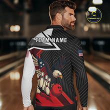 Load image into Gallery viewer, Black and Red American Flag Eagle Bowling Shirts for Men Custom patriotic Team Bowling League Jersey NQS10517