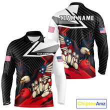Load image into Gallery viewer, Black and Red American Flag Eagle Bowling Shirts for Men Custom patriotic Team Bowling League Jersey NQS10517