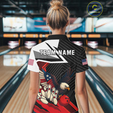 Load image into Gallery viewer, Black and Red American Flag Eagle Bowling Shirts for Women Custom patriotic Team Bowling Jersey NQS10517