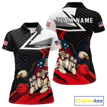 Load image into Gallery viewer, Black and Red American Flag Eagle Bowling Shirts for Women Custom patriotic Team Bowling Jersey NQS10517