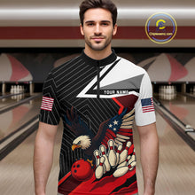 Load image into Gallery viewer, Black and Red American Flag Eagle Bowling Shirts for Men Custom patriotic Team Bowling League Jersey NQS10517