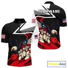 Load image into Gallery viewer, Black and Red American Flag Eagle Bowling Shirts for Men Custom patriotic Team Bowling League Jersey NQS10517
