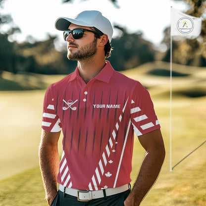 Red and White maple leaf Canadian Men golf polo shirt Custom Patriotic Golf attire For men NQS10185