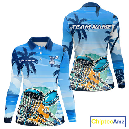 Blue Disc golf basket Women Disc golf polo shirts Custom team disc golf jerseys NQS10021