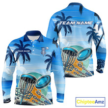 Load image into Gallery viewer, Blue Disc golf basket Mens Disc golf polo shirts Custom team disc golf jerseys NQS10021
