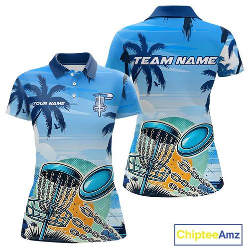 Blue Disc golf basket Women Disc golf polo shirts Custom team disc golf jerseys NQS10021