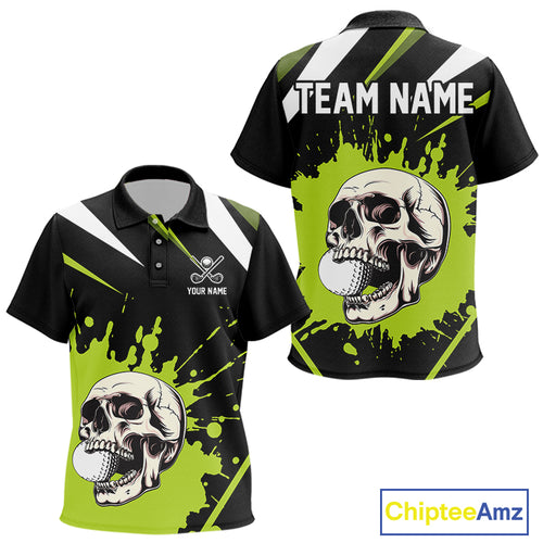 Black and Green Skull Golf polo shirts for Kid Custom team golf outfits Kid, cool golf gifts NQS10025