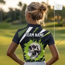 Load image into Gallery viewer, Black and Green Skull Golf polo shirts for Women Custom team golf outfits ladies, cool golf gifts NQS10025