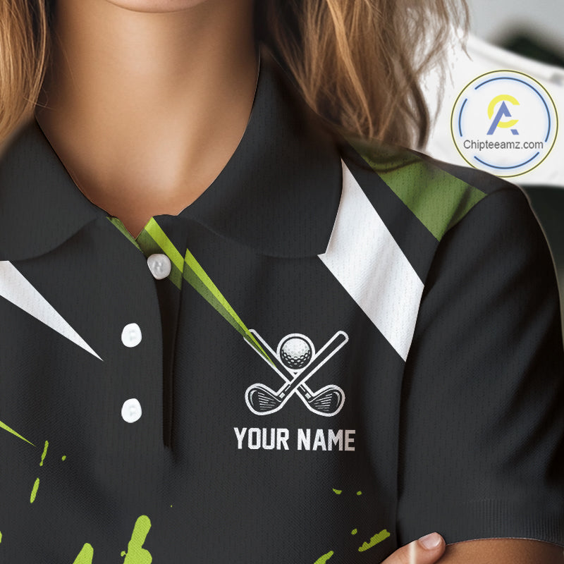 Black and Green Skull Golf polo shirts for Women Custom team golf outfits ladies, cool golf gifts NQS10025
