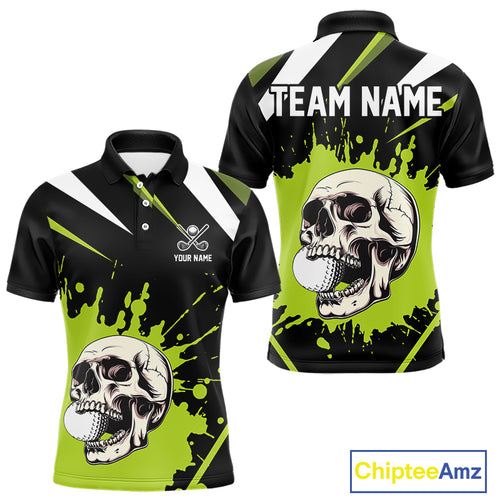 Black and Green Skull Golf polo shirts For Men Custom team golf outfits men, cool golf gifts NQS10025