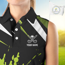 Load image into Gallery viewer, Black and Green Skull Sleeveless Golf polo shirts Custom team golf outfits ladies, cool golf gifts NQS10025