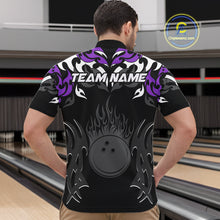 Load image into Gallery viewer, Black and Purple Flame Bowling Polo, Quarter Zip shirt for men Custom Team bowling jersey bowler gift NQS10535