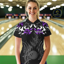 Load image into Gallery viewer, Black and Purple Flame Bowling Polo, 1/4 Zip shirt for Women Custom Team bowling jersey bowler gift NQS10535