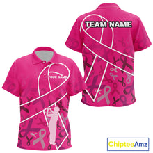 Load image into Gallery viewer, Pink ribbon pattern breast cancer awareness Kid golf polo shirt Custom team Golf attire For Kid NQS10189