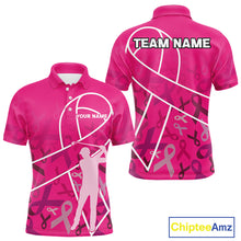 Load image into Gallery viewer, Pink ribbon pattern breast cancer awareness Men golf polo shirt Custom team Golf attire For men NQS10189