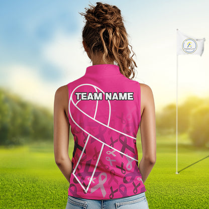 Pink ribbon pattern breast cancer awareness Women sleeveless polo shirt Custom team ladies Golf top NQS10189