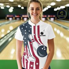 Load image into Gallery viewer, Red, White &amp; Blue American Flag Bowling shirt For Women custom patriotic bowling team uniform jersey NQS10337