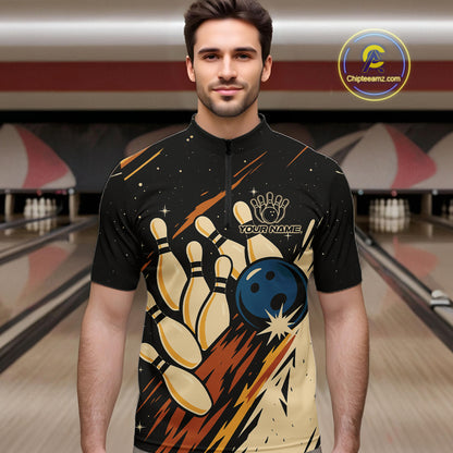 Retro Black galaxy Mens Bowling Polo, Quarter Zip shirts custom vintage bowling team league jerseys NQS10547