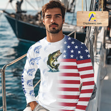 Load image into Gallery viewer, Red, White and Blue American Flag Bass Fishing custom patriotic Bass performance Fishing Shirts NQS10034