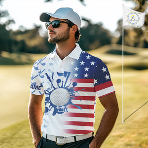 Red, White and Blue American Flag Mens Golf polo shirts Custom patriotic Golf Outfit For Mens NQS10035