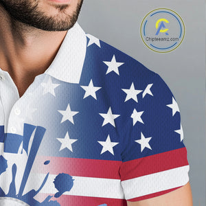 Red, White and Blue American Flag Mens Golf polo shirts Custom patriotic Golf Outfit For Mens NQS10035