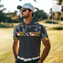 Load image into Gallery viewer, Maryland Flag black Men golf polo shirt Custom Patriotic Mens Golf top, gifts for golf lovers NQS10195