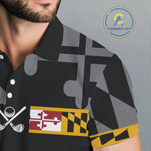 Load image into Gallery viewer, Maryland Flag black Men golf polo shirt Custom Patriotic Mens Golf top, gifts for golf lovers NQS10195