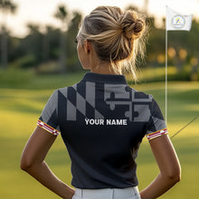 Load image into Gallery viewer, Maryland Flag black Women golf polo shirt Custom Patriotic ladies Golf top, gifts for golf lovers NQS10195