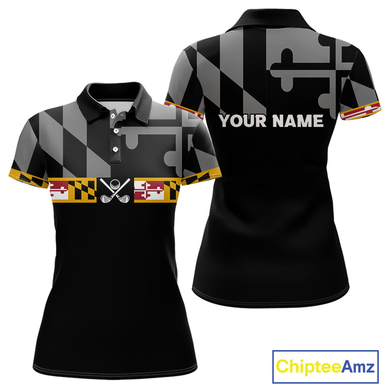 Maryland Flag black Women golf polo shirt Custom Patriotic ladies Golf top, gifts for golf lovers NQS10195