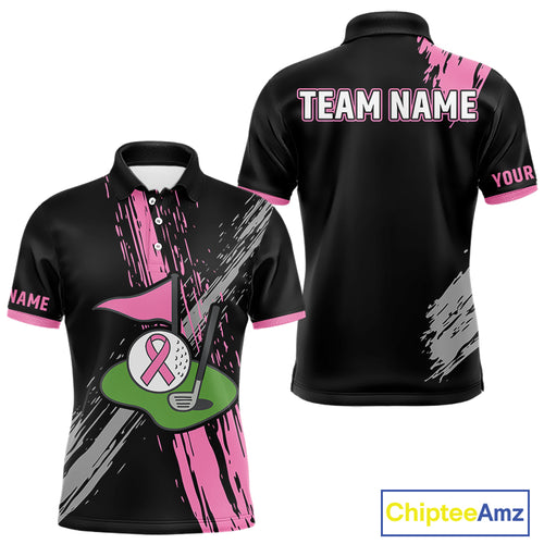 Black and pink ribbon Breast Cancer Awareness golf shirts custom Men golf polo shirts, best golf gift NQS10196