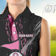 Load image into Gallery viewer, Black and pink ribbon Breast Cancer Awareness golf shirts custom Women sleeveless golf polo shirt NQS10196