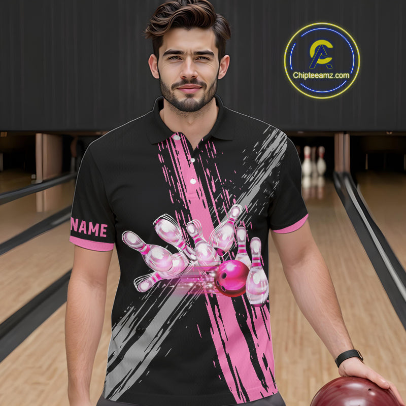 Black and pink ribbon Breast Cancer Awareness Bowling Shirts For Men custom team bowling jerseys NQS10197