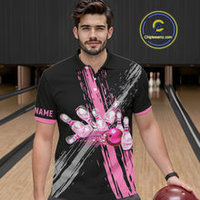 Load image into Gallery viewer, Black and pink ribbon Breast Cancer Awareness Bowling Shirts For Men custom team bowling jerseys NQS10197