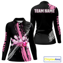 Load image into Gallery viewer, Black and pink ribbon Breast Cancer Awareness Bowling Shirts For Women custom team bowling jerseys NQS10197