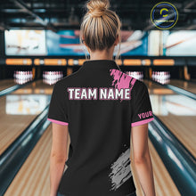 Load image into Gallery viewer, Black and pink ribbon Breast Cancer Awareness Bowling Shirts For Women custom team bowling jerseys NQS10197