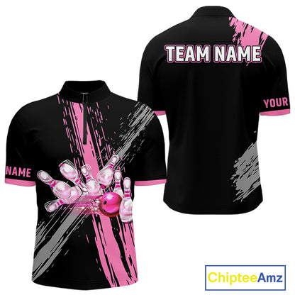 Black and pink ribbon Breast Cancer Awareness Bowling Shirts For Men custom team bowling jerseys NQS10197