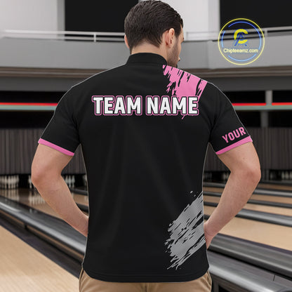 Black and pink ribbon Breast Cancer Awareness Bowling Shirts For Men custom team bowling jerseys NQS10197