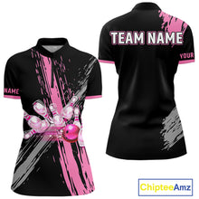 Load image into Gallery viewer, Black and pink ribbon Breast Cancer Awareness Bowling Shirts For Women custom team bowling jerseys NQS10197